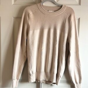 Industry Men’s Beige Ribbed Yoke Crewneck Sweater Wool Blend Size Large